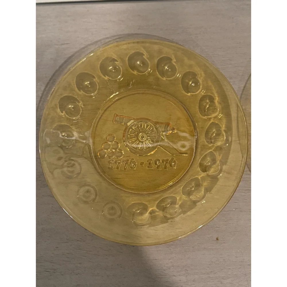 1976 Bicentennial Plates Set of 4‎ Anchor Shocking Amber Glass Vintage